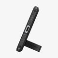 ACS09294 - Galaxy A56 5G Case Tough Armor in Black showing the bottom, with built-in kickstand propped up