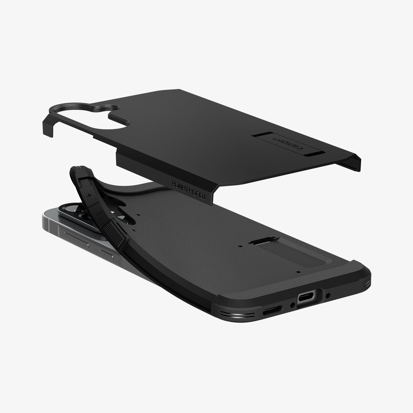 ACS09294 - Galaxy A56 5G Case Tough Armor in Black showing the back layer, hovering above the tpu, partially lifted from the device