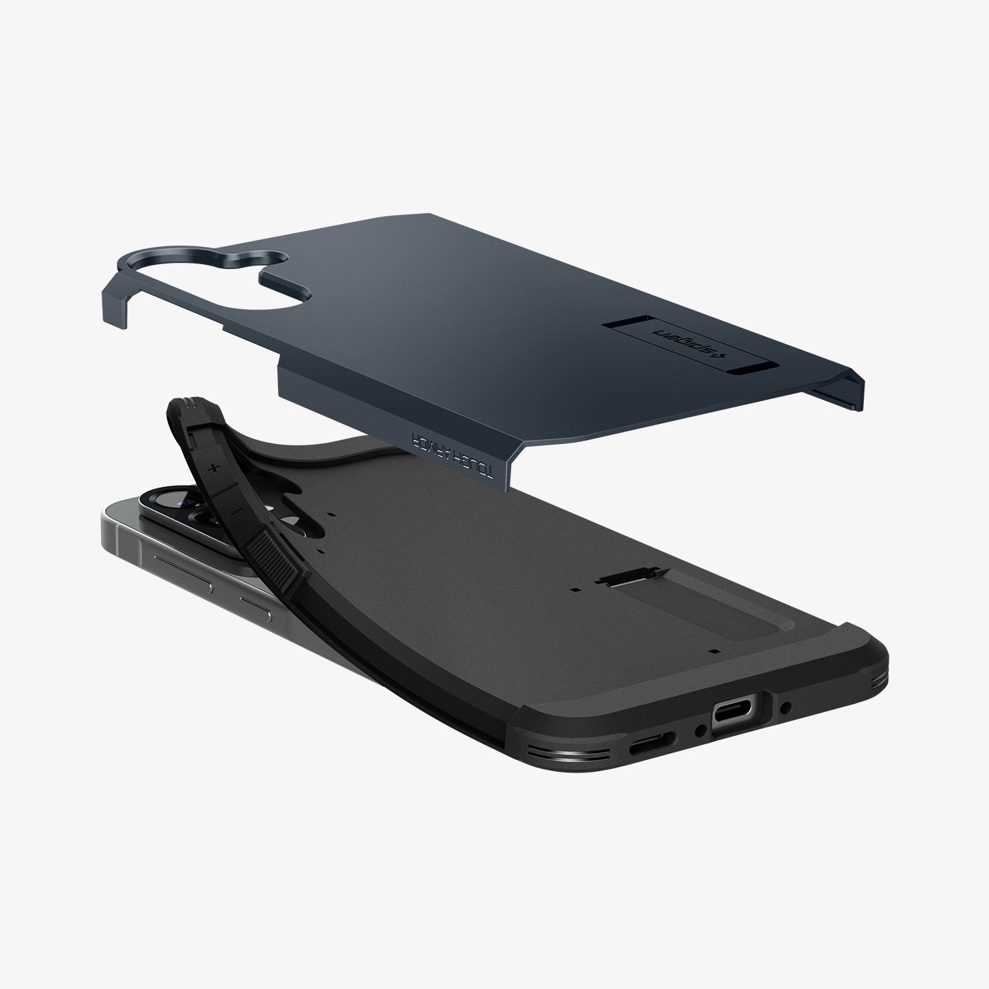 ACS09295 - Galaxy A56 5G Case Tough Armor in Metal Slate showing the back layer, hovering above the tpu, partially lifted from the device