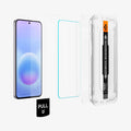 AGL11397 - Spigen GLAStR EZ Fit Pro Galaxy A57 5G screen protector exploded view showing 2-pack glass, installation tray and pull tab