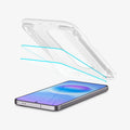 AGL11397 - Spigen EZ Fit Pro Galaxy A57 5G tempered glass screen protector 2-pack with alignment tray separating from phone