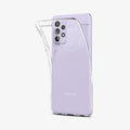 ACS02325 - Galaxy A72 Case Liquid Crystal in Crystal Clear showing the back of clear case partially peeled from the device