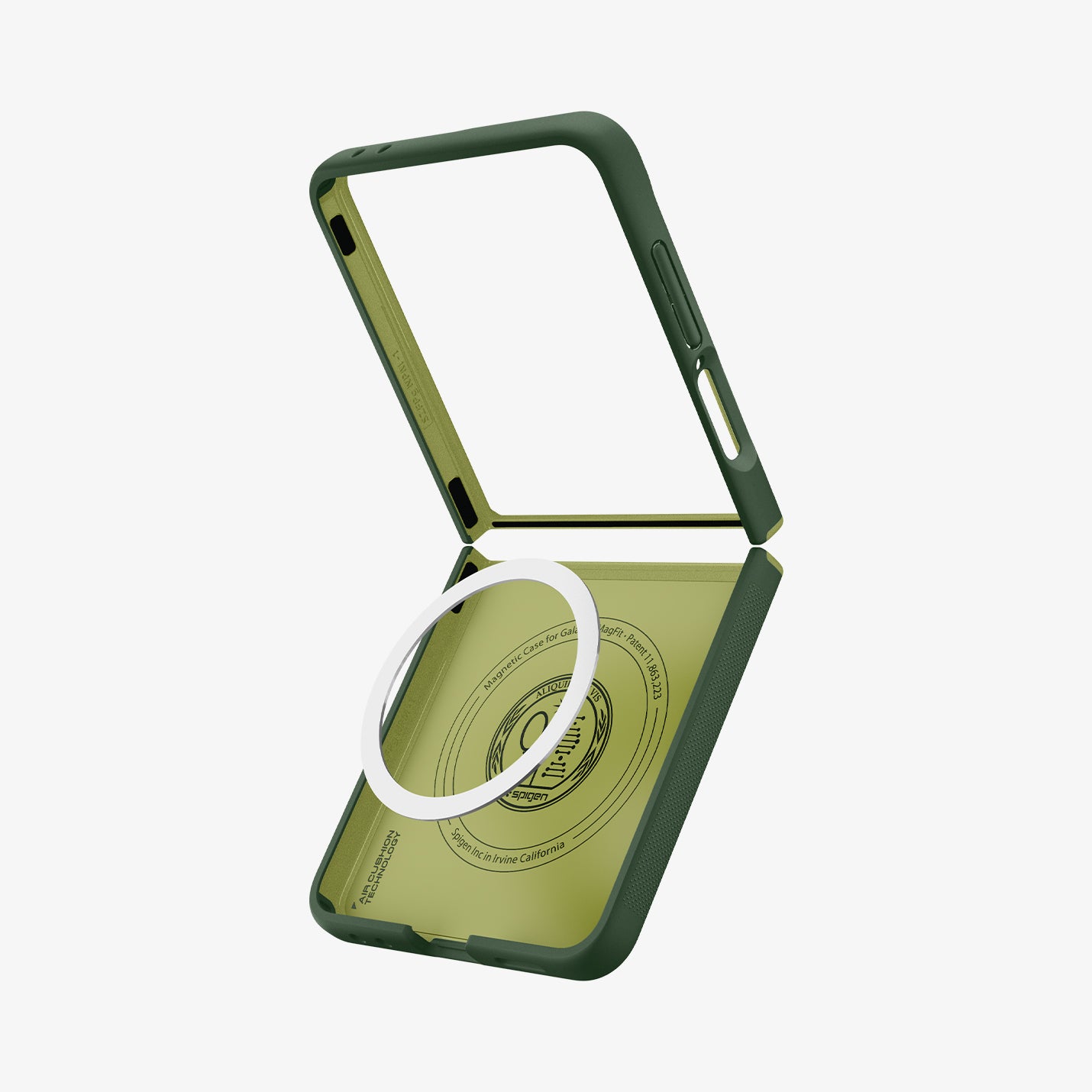 ACS11159 - Galaxy Z Flip 7 Nano Pop (MagFit) in Avo Green showing the back and inside with magsafe