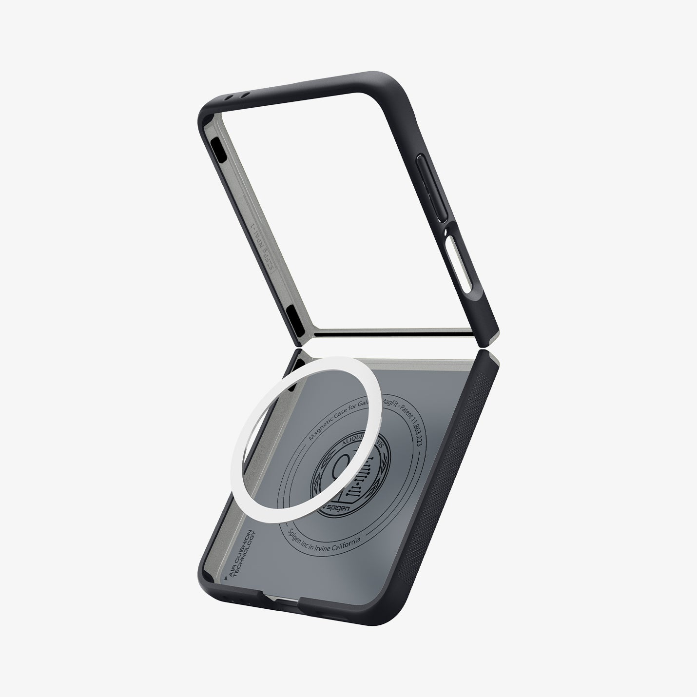 ACS11158 - Galaxy Z Flip 7 Nano Pop (MagFit) in Black Sesame showing the back and inside with magsafe