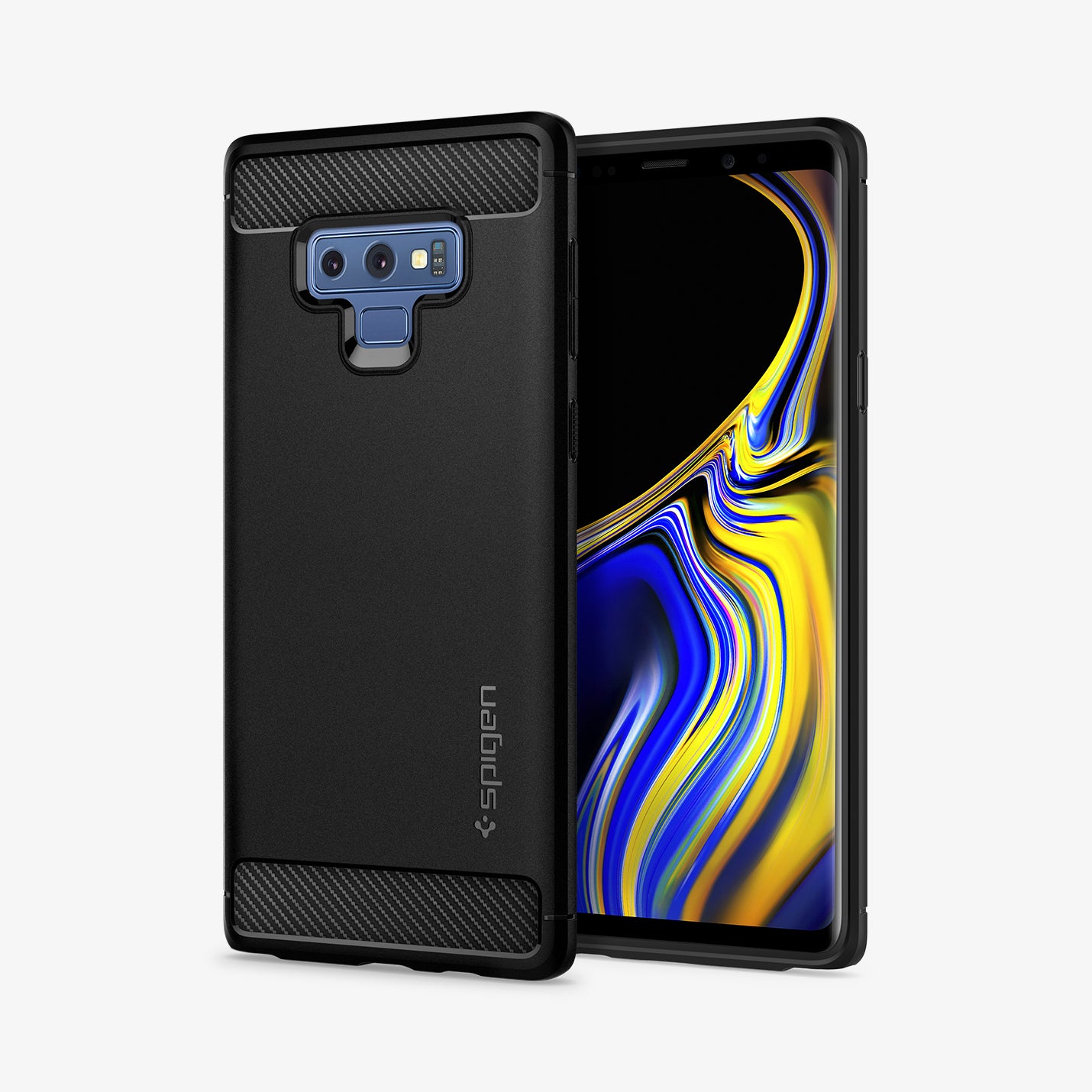 599CS24572 - Galaxy Note 9 Case Rugged Armor in matte black showing the back and front