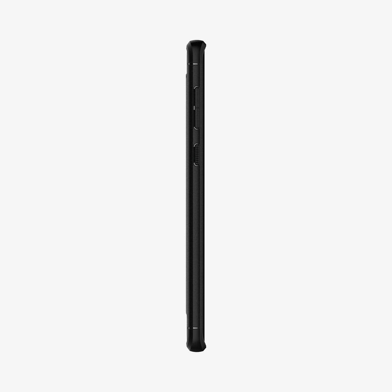 599CS24572 - Galaxy Note 9 Case Rugged Armor in matte black showing the side with volume controls