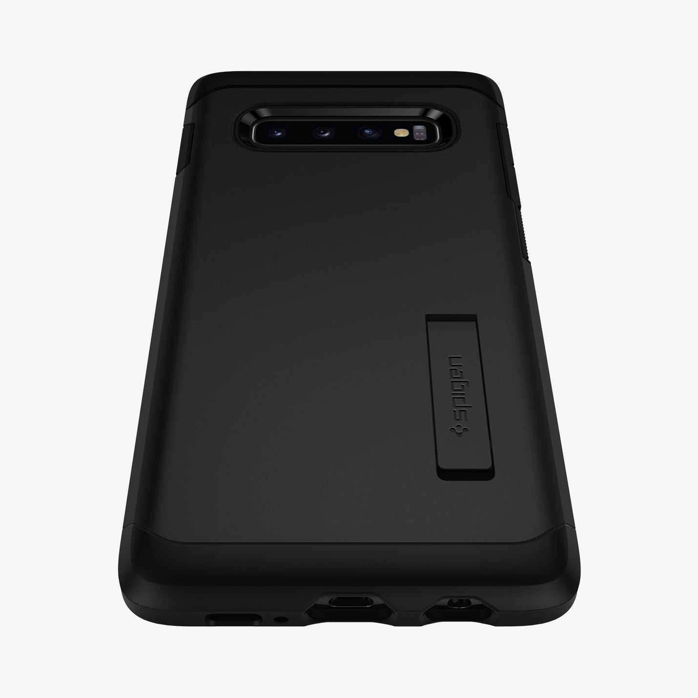 606CS25770 - Galaxy S10 Plus Tough Armor Case in black showing the back and bottom zoomed in