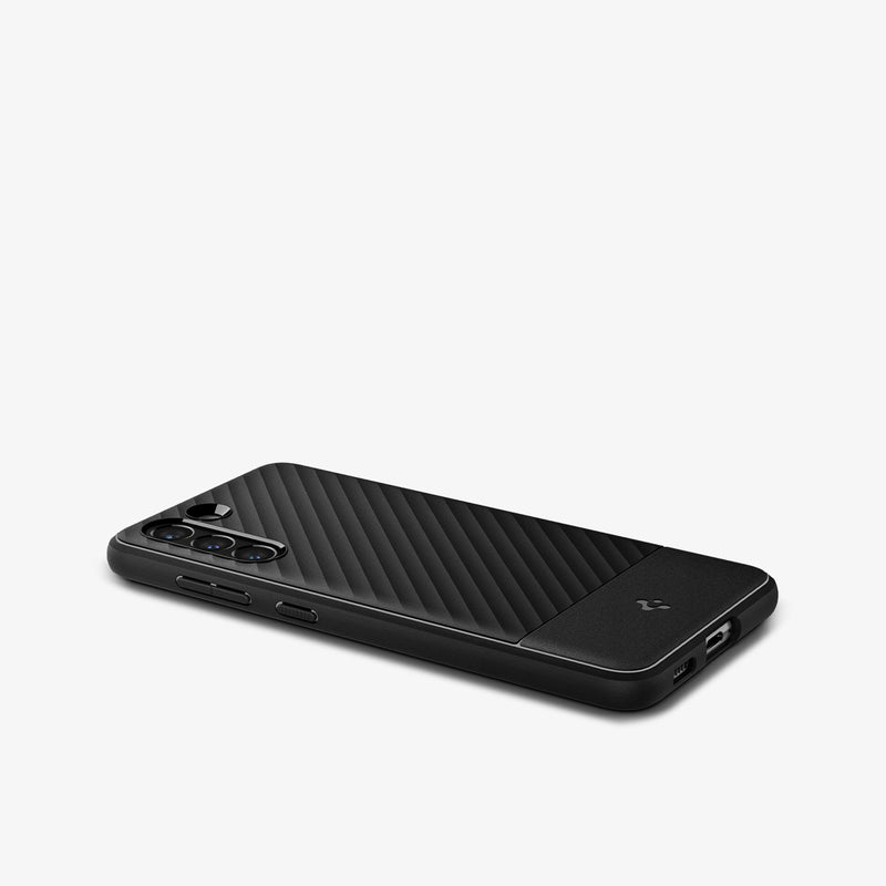 ACS03058 - Galaxy S21 FE Case Core Armor in Matte Black showing the back, partial side and bottom on a flat surface