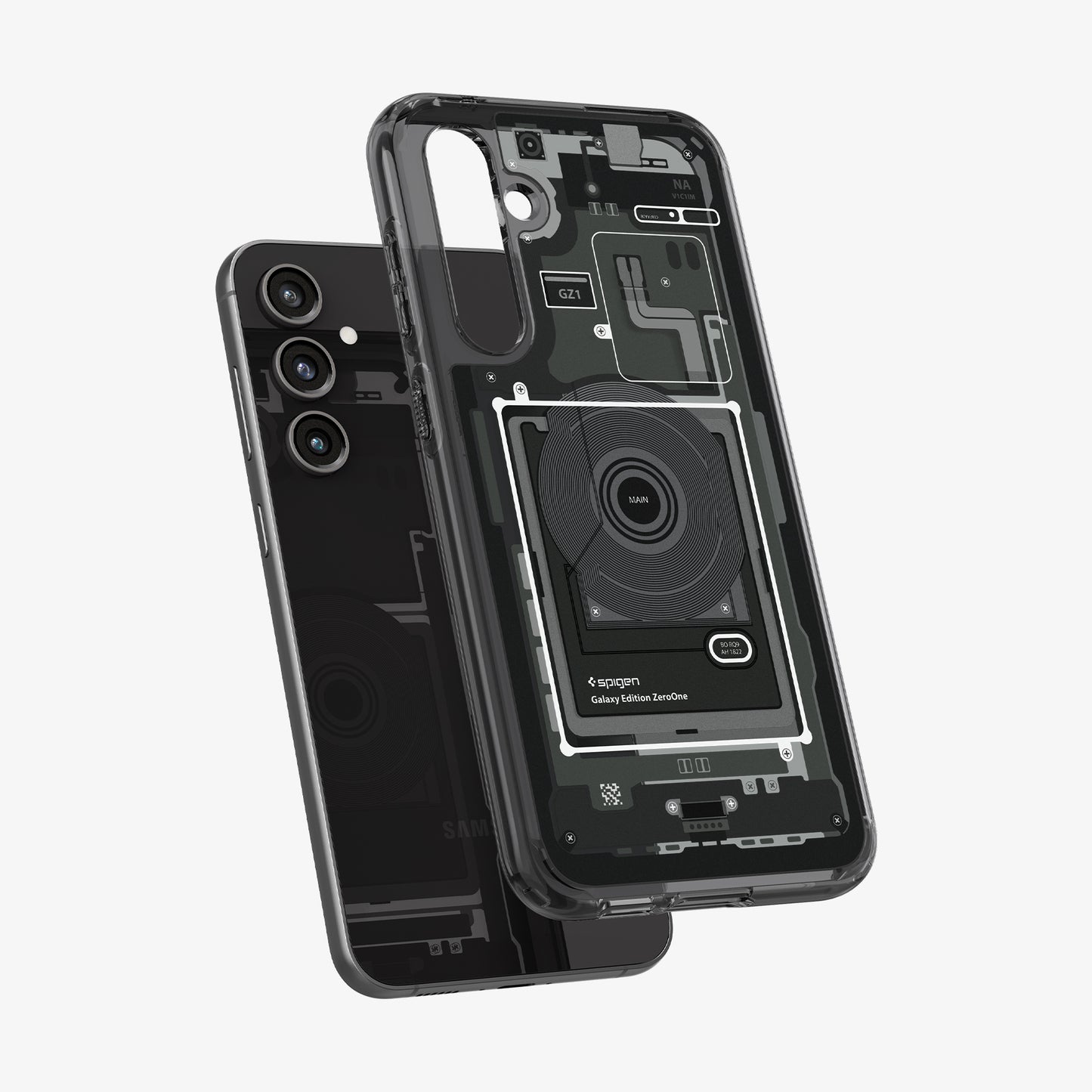 ACS06372 - Galaxy S23 FE Case Ultra Hybrid in zero one showing the back with case hovering away from the device
