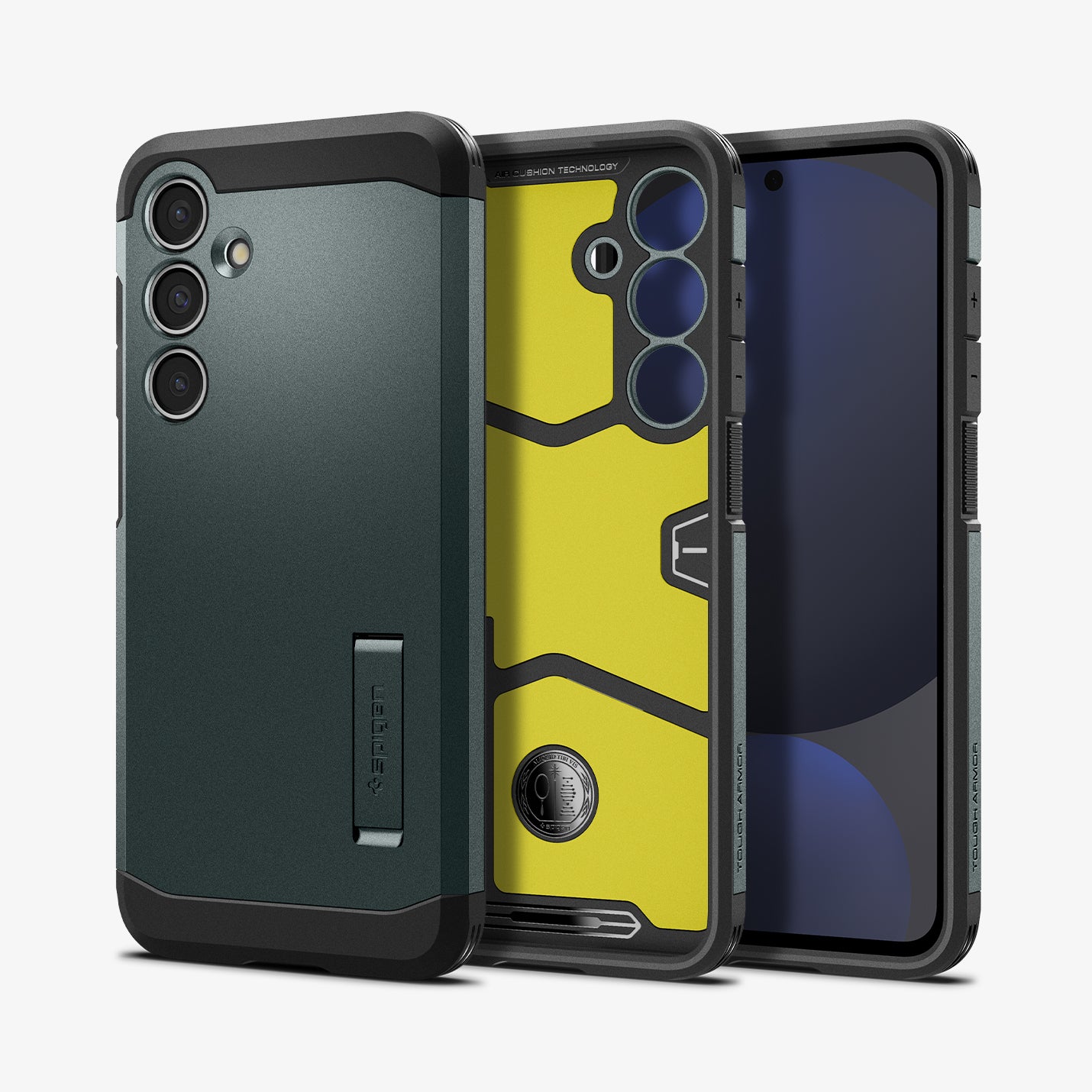 ACS08624 - Galaxy S24 FE Case Tough Armor (MagFit) in Abyss Green showing the back, partial inner, partial front and sides
