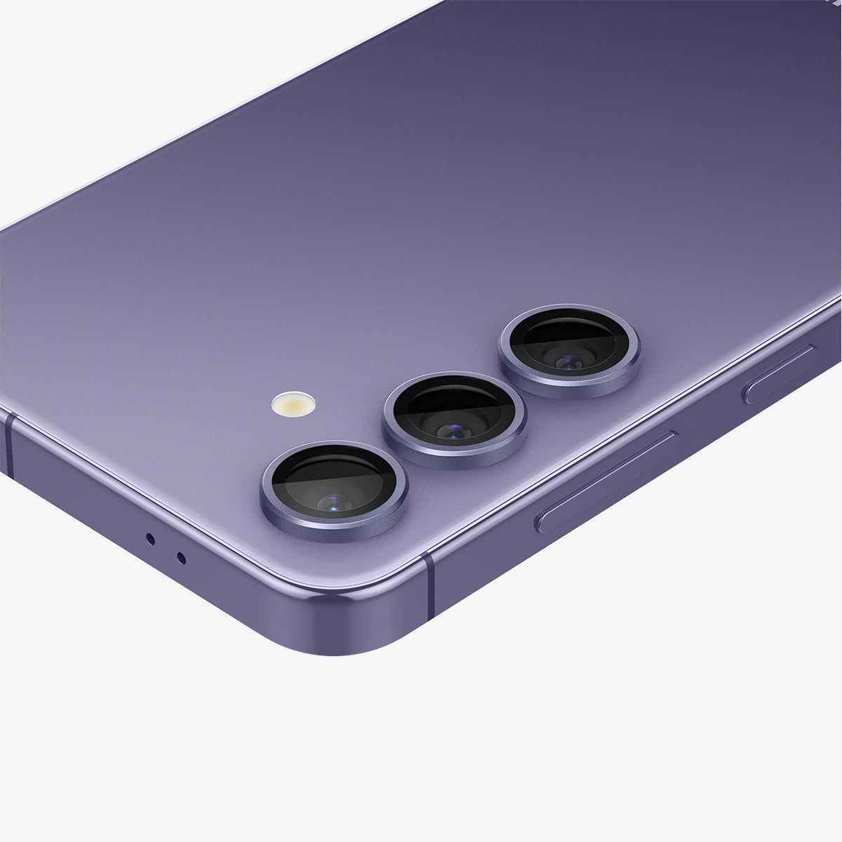 AGL07435 - Galaxy S24 Plus Optik Pro EZ Fit Lens Protector in Violet showing the lens protector installed on the device zoomed in on a flat surface