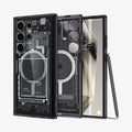 ACS07298 - Galaxy S24 Ultra Case Ultra Hybrid Metal Ring Zero One (MagFit) in Zero One showing the back, partial inner case and partial front and sides with a stylus pen leaning beside the case