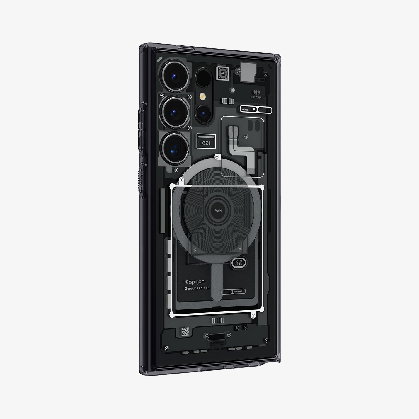 ACS07298 - Galaxy S24 Ultra Case Ultra Hybrid Metal Ring Zero One (MagFit) in Zero One showing the back and partial side