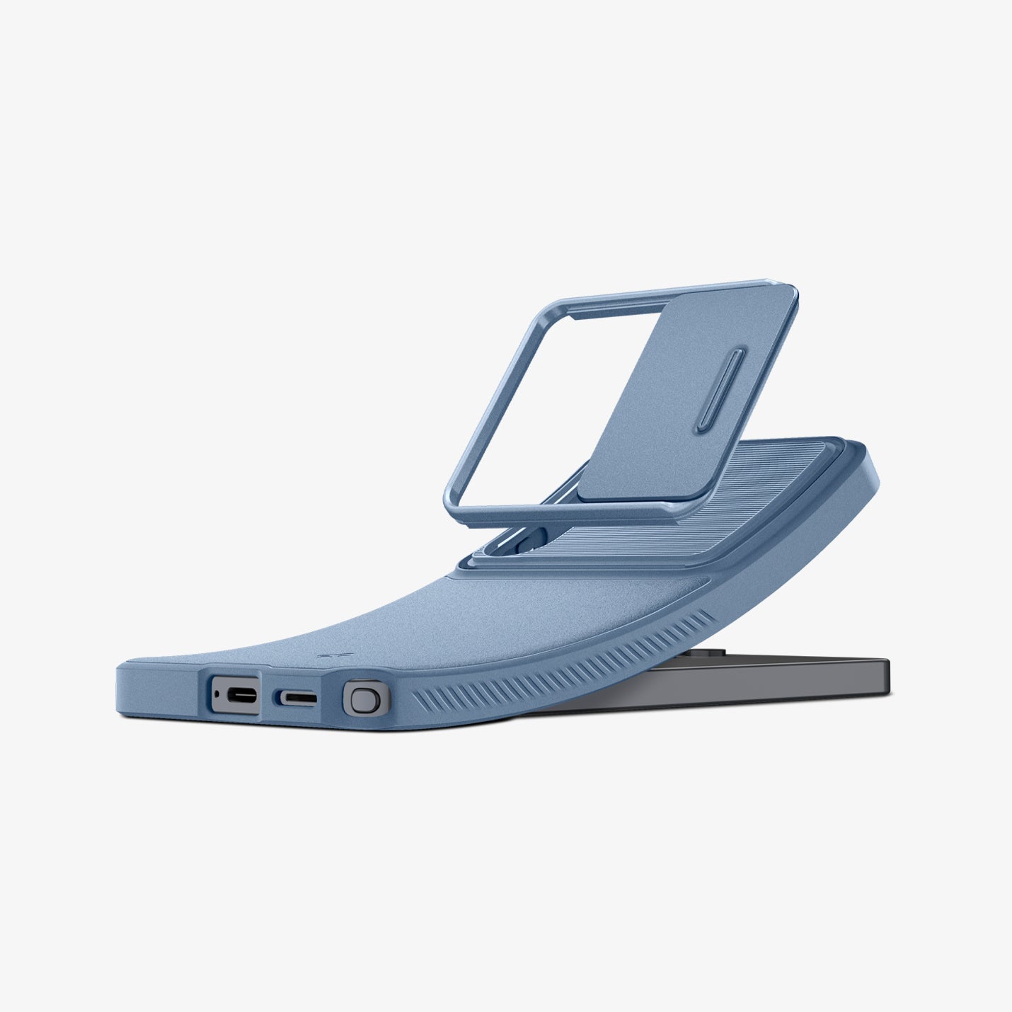 ACS11224 - Galaxy S26 Ultra Optik Armor in Light Blue showing top view of phone and case showcase on top side by side