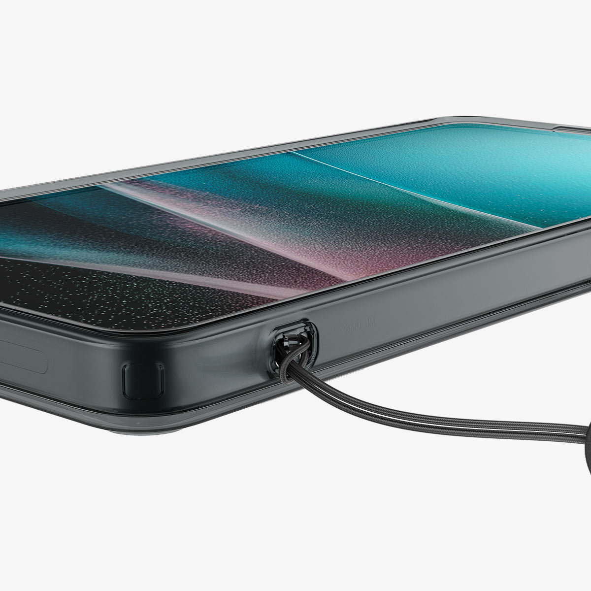 ACS11031 - Galaxy S26 Ultra Case Ultra Hybrid Space Crystal showing the side with device and strap in the phone
