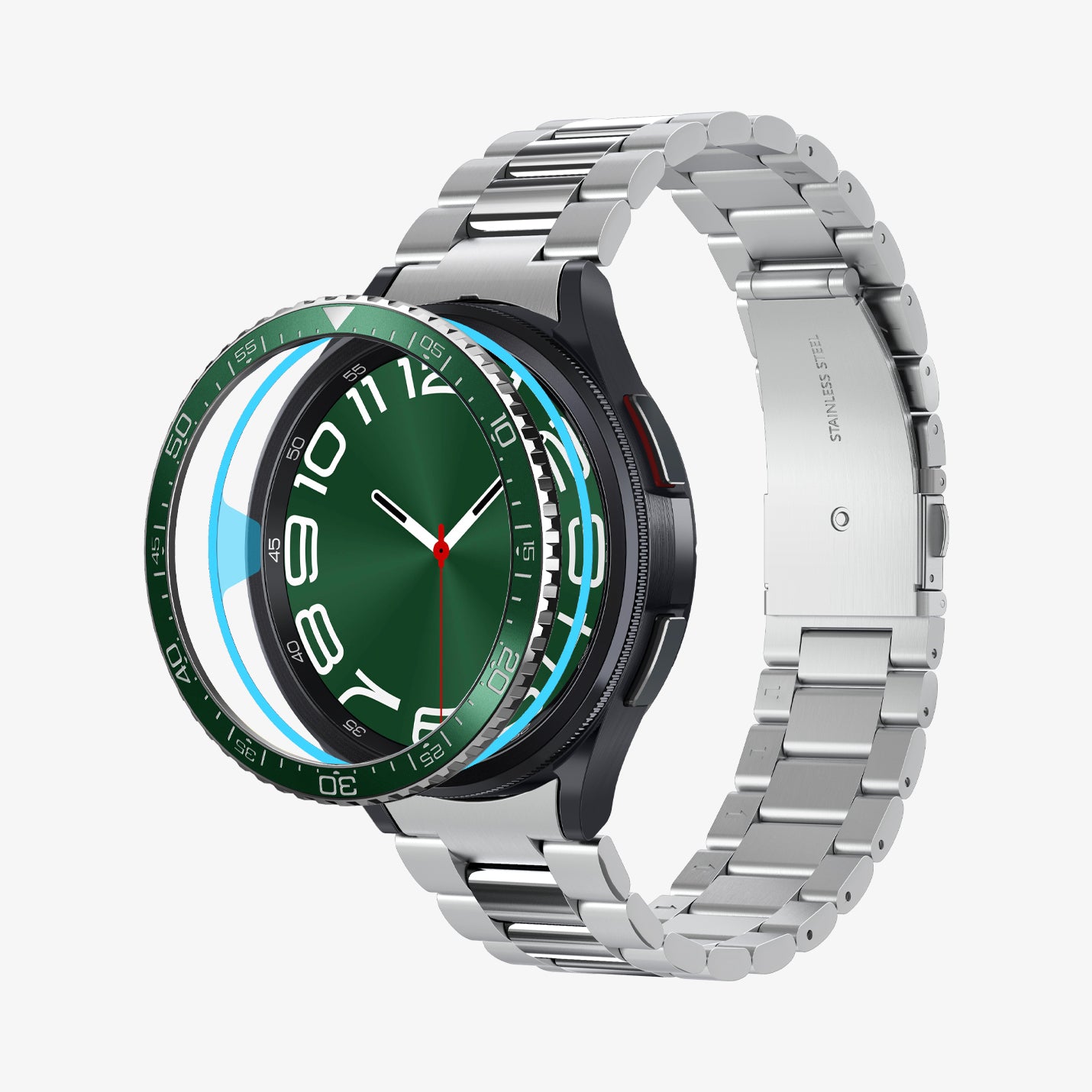 ACS07127 - Watch 6 Classic (47mm) Bezel Tune in Green showing the front and partial side, with parts detached from the face of the watch