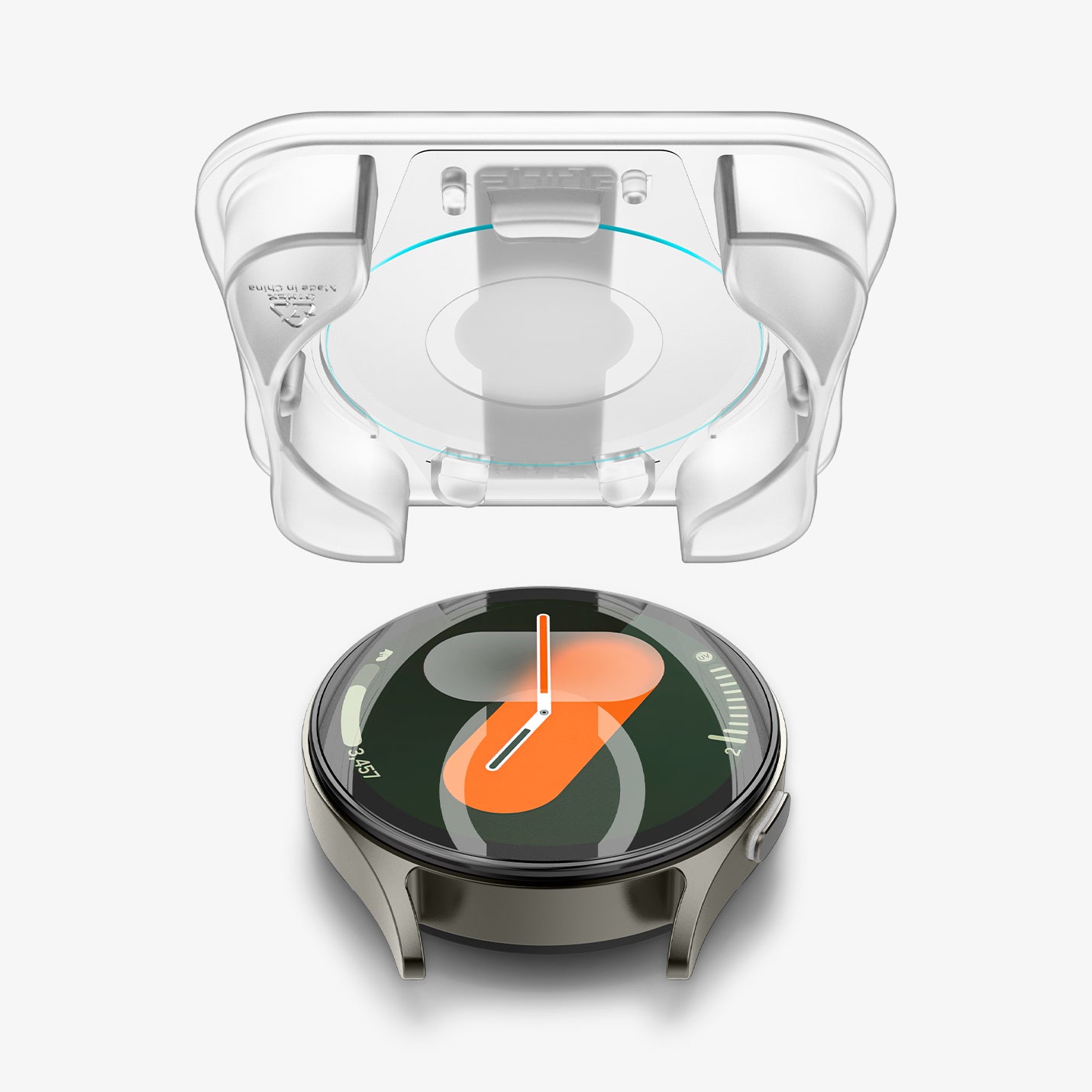 AGL08351 - Galaxy Watch 7 (40mm) GLAS.tR EZ Fit in Clear showing the inner of the installation tray with the screen protector hovering above the watch face