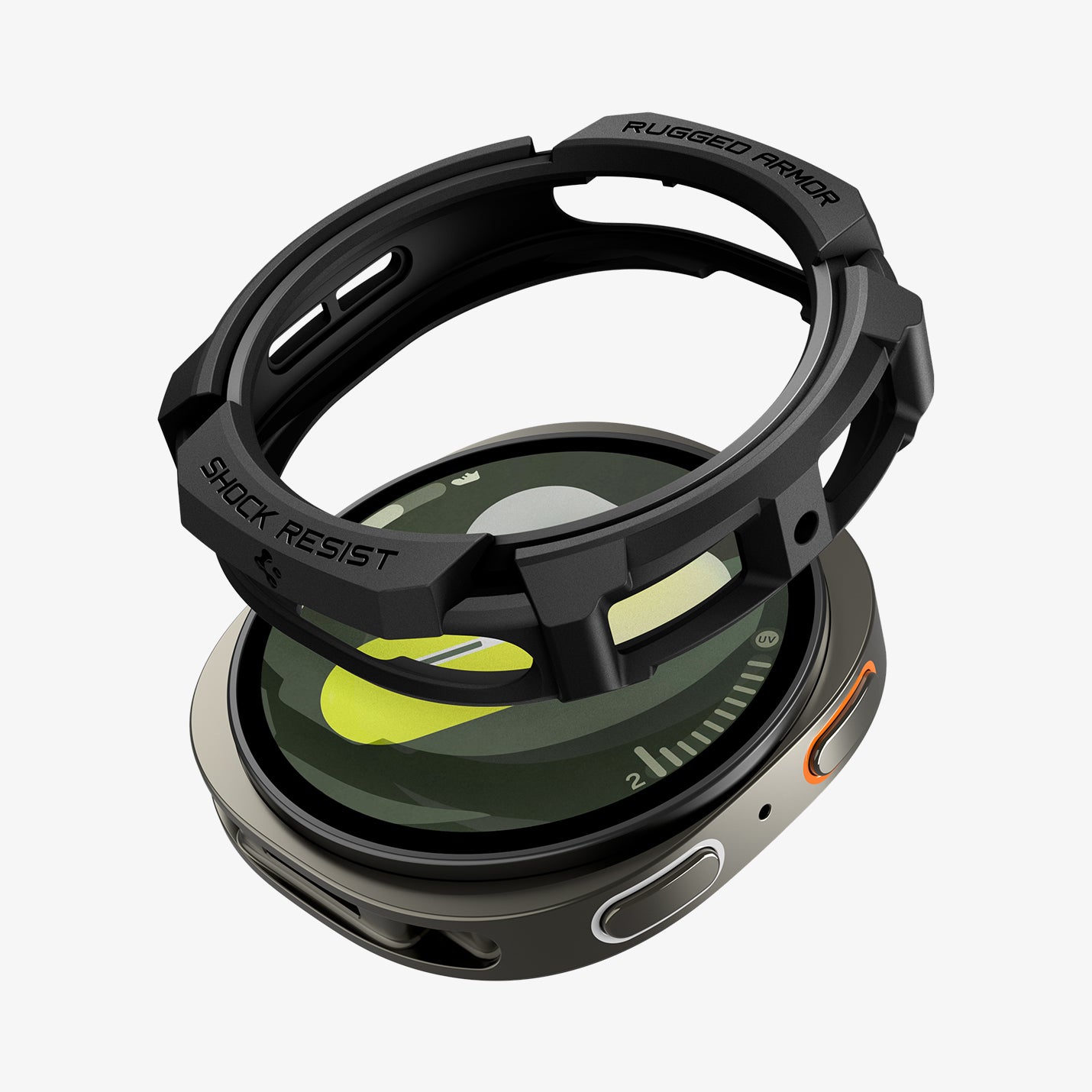 ACS10006 - Galaxy Watch 8 44mm Rugged Armor showing the case detached and hovering from the watch face