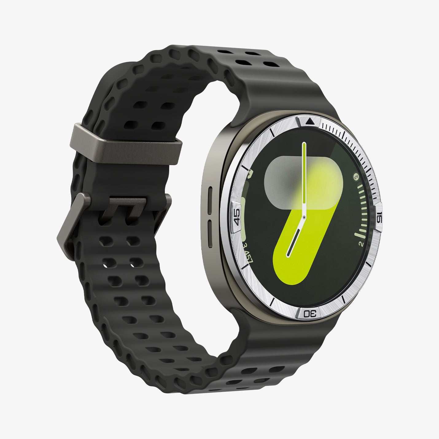 ACS10009 - Galaxy Watch 8 44mm Bezel Tune in sliver showing the front and partial side