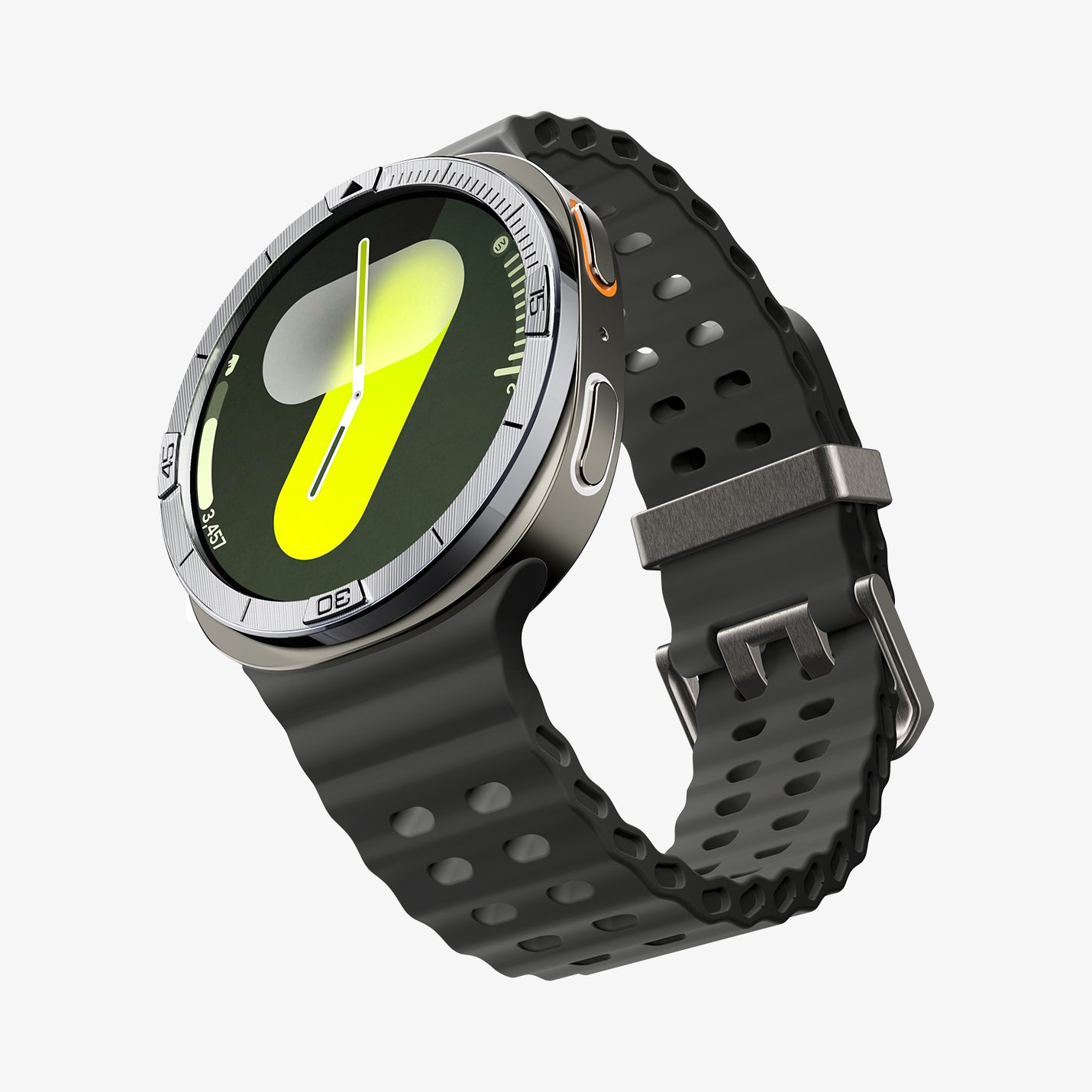 ACS10009 - Galaxy Watch 8 44mm Bezel Tune in sliver showing the front, side and bottom