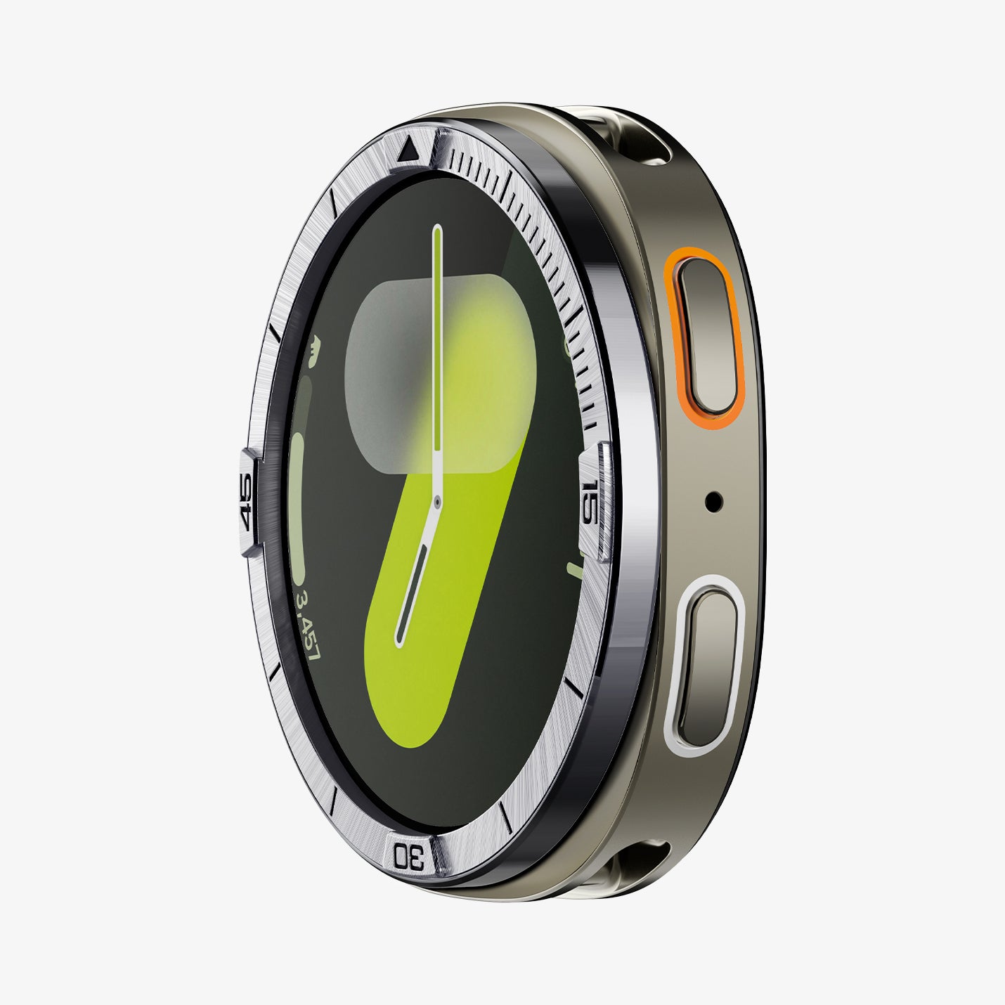ACS10009 - Galaxy Watch 8 44mm Bezel Tune in sliver showing the front and side of watch face