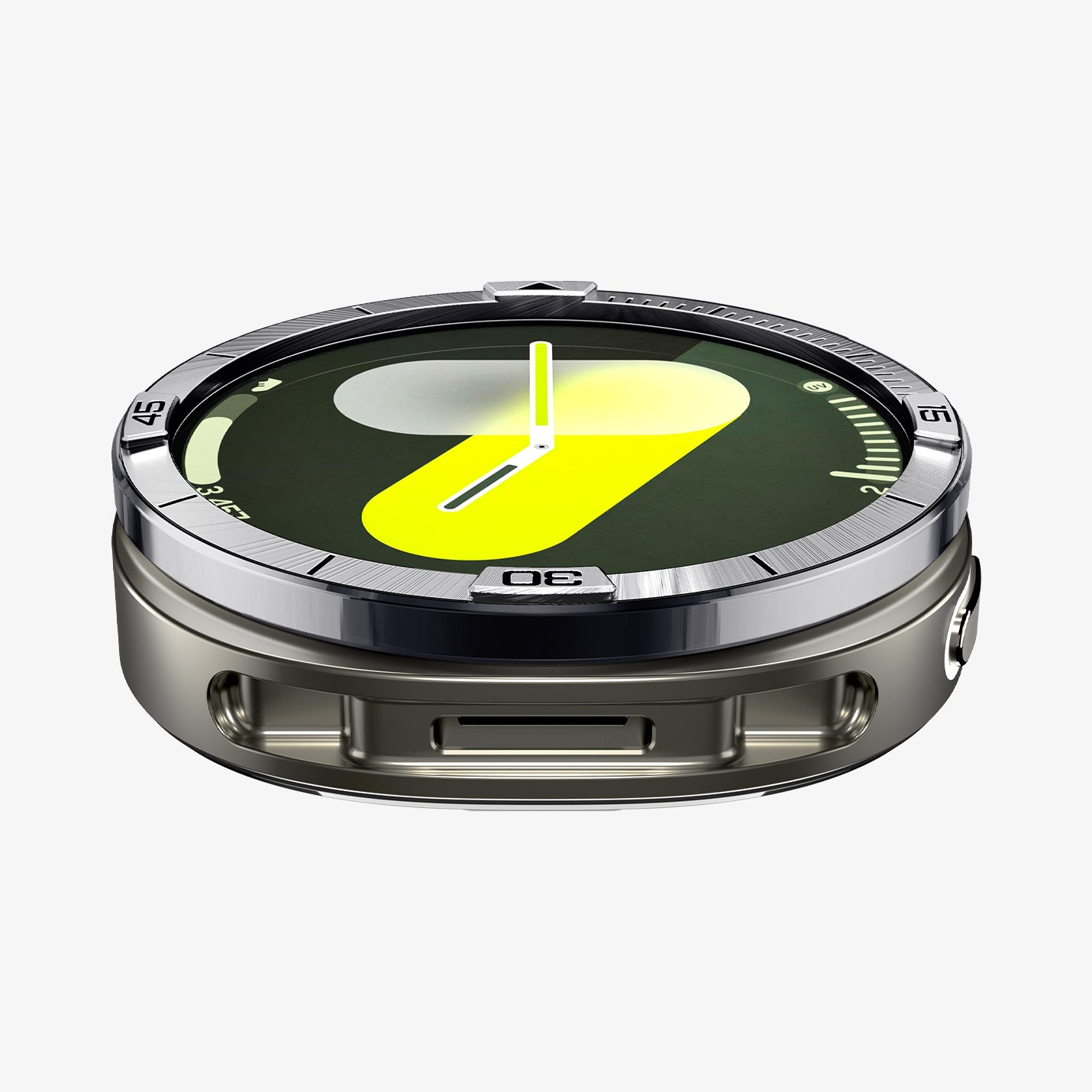 ACS10009 - Galaxy Watch 8 44mm Bezel Tune in sliver showing the front and bottom of watch face