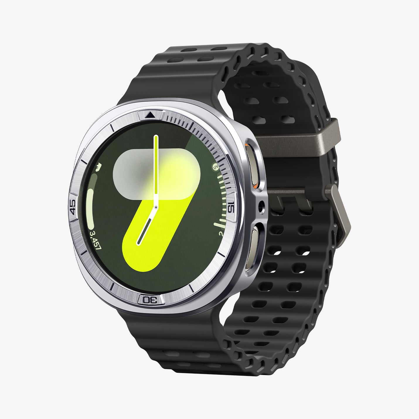 ACS10011 - Galaxy Watch 8 Bezel Tune Pro in sliver showing the front and partial side