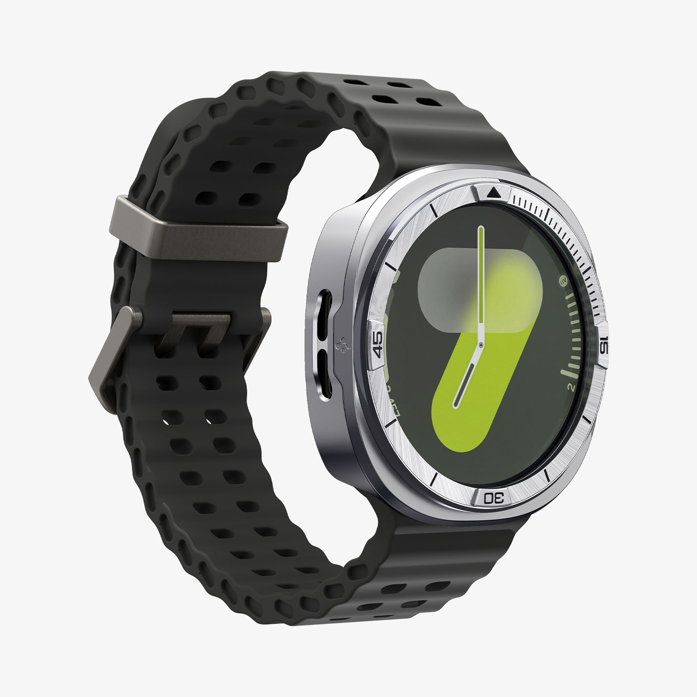 ACS10011 - Galaxy Watch 8 Bezel Tune Pro in sliver showing the front and partial side