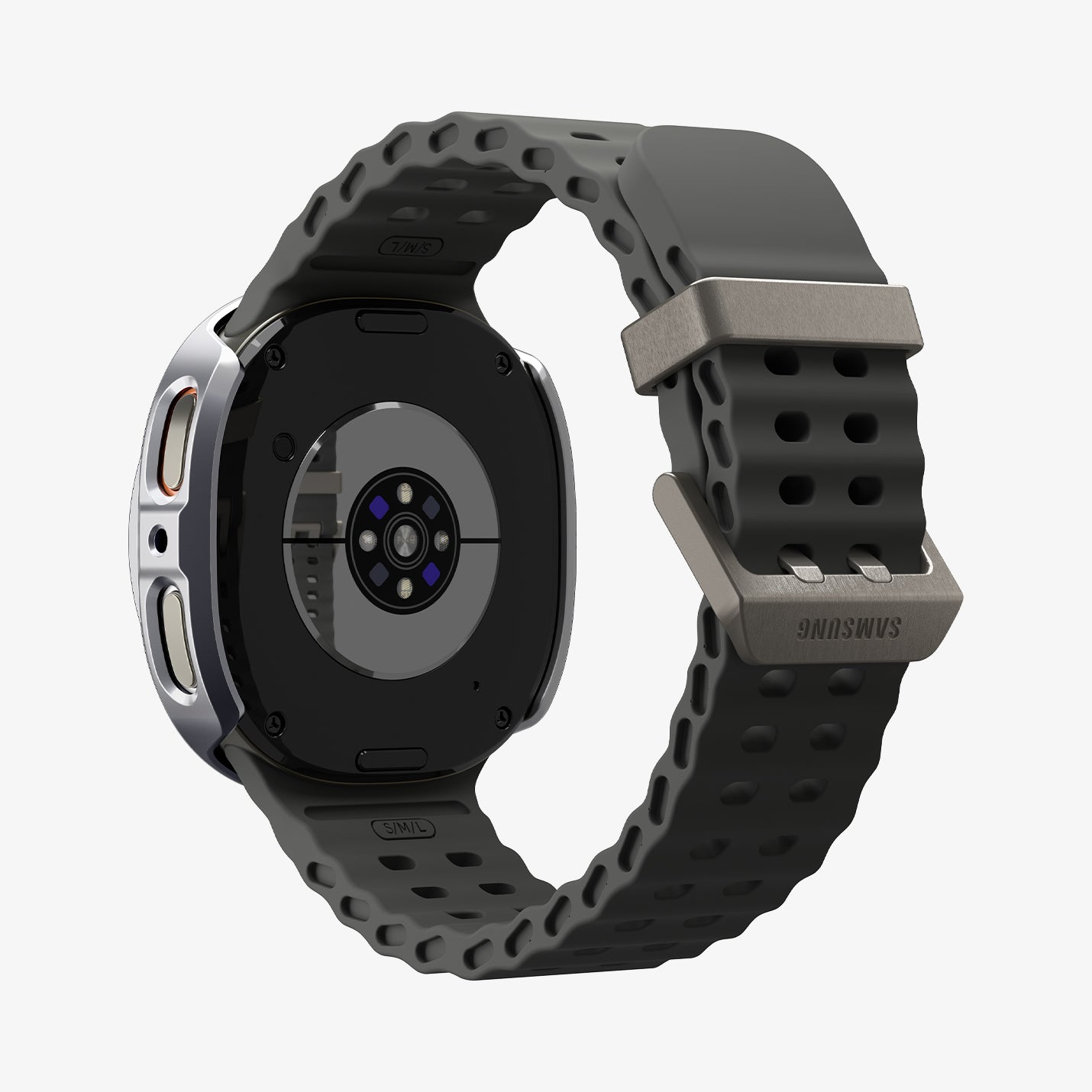 ACS10011 - Galaxy Watch 8 Bezel Tune Pro in sliver showing the back and bottom