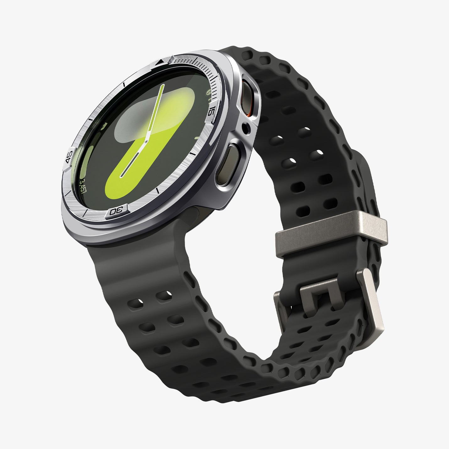 ACS10011 - Galaxy Watch 8 Bezel Tune Pro in sliver showing the front, side and bottom