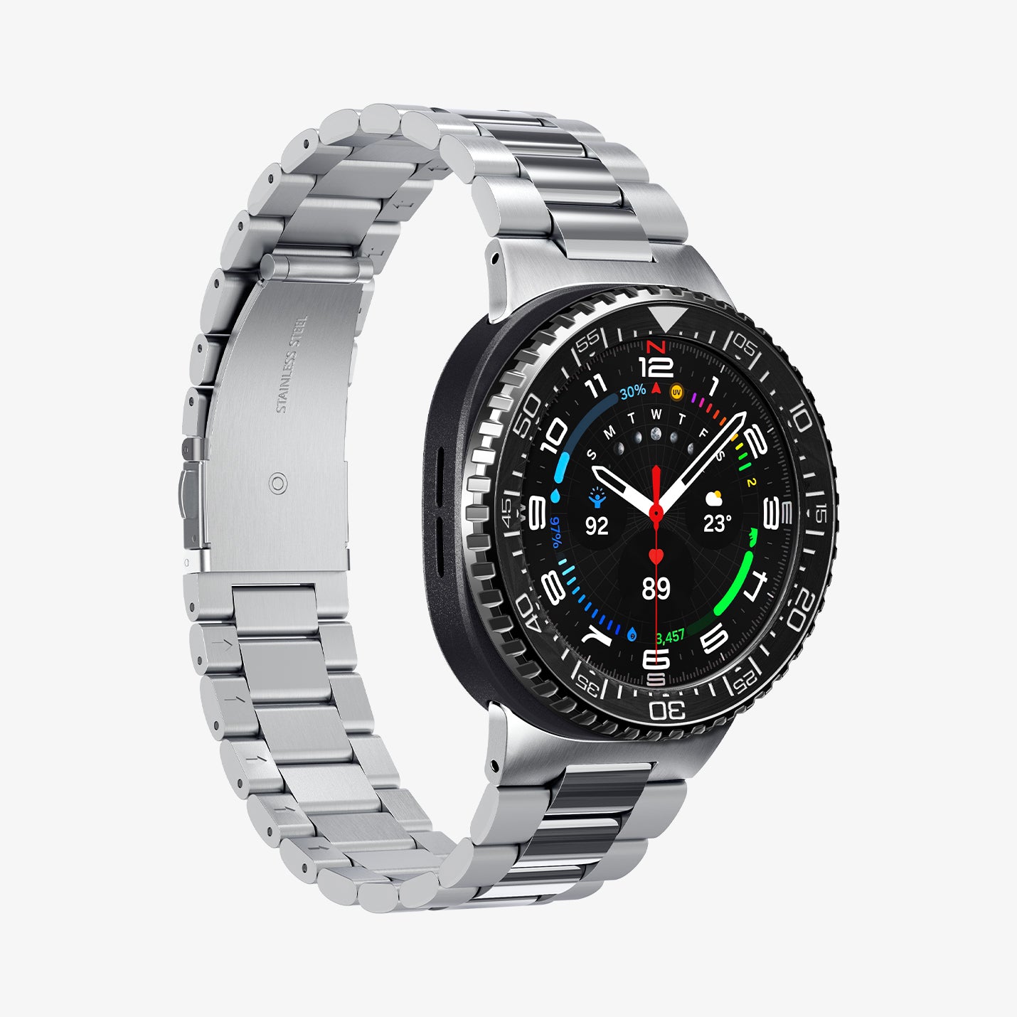 ACS10014 - Galaxy Watch 8 46mm Bezel Tune in black showing the front and partial side