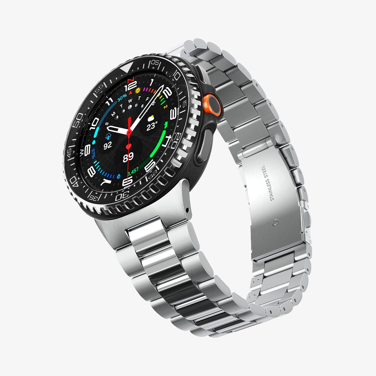 ACS10014 - Galaxy Watch 8 46mm Bezel Tune in black showing the front, side and bottom