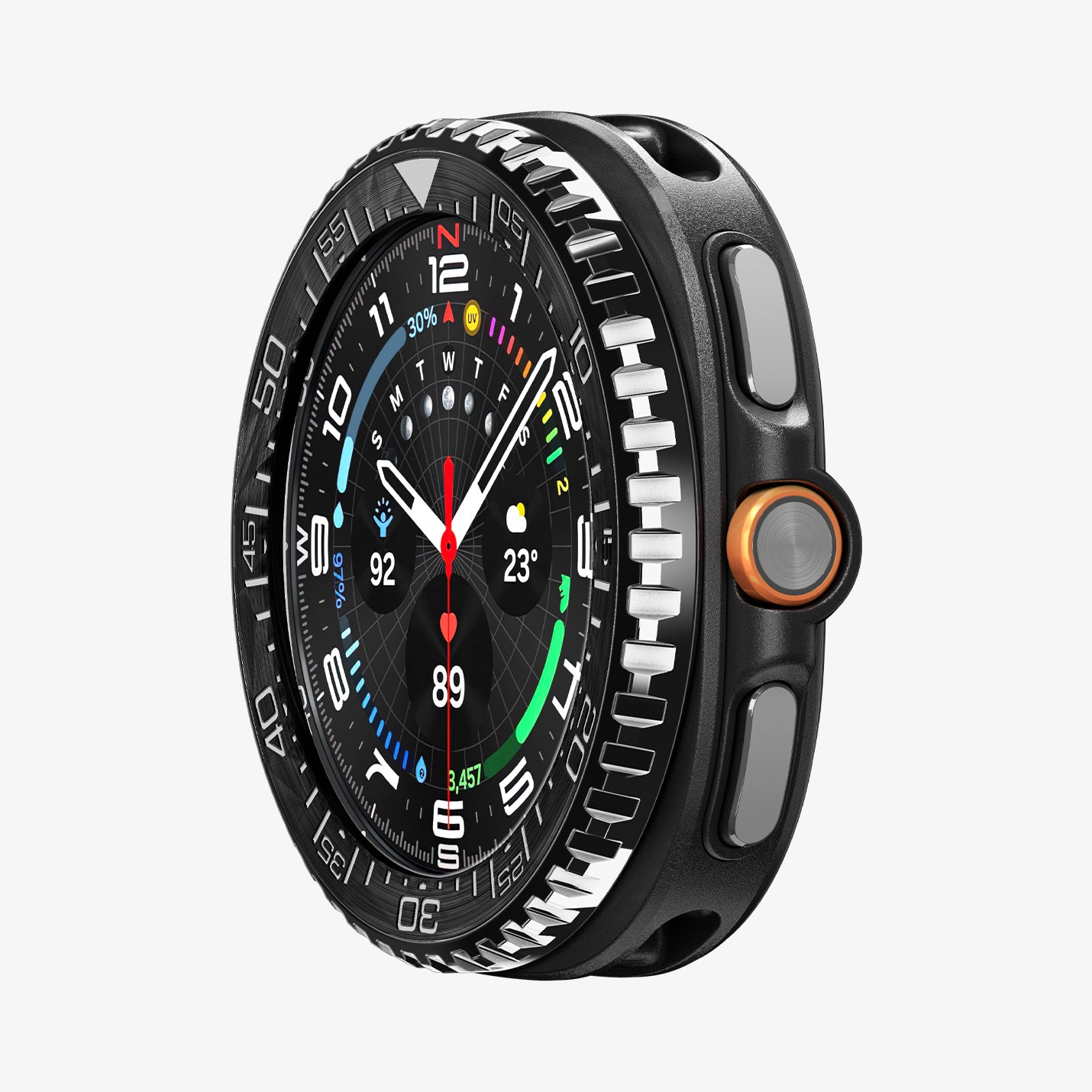 ACS10014 - Galaxy Watch 8 46mm Bezel Tune in black showing the front and side of watch face