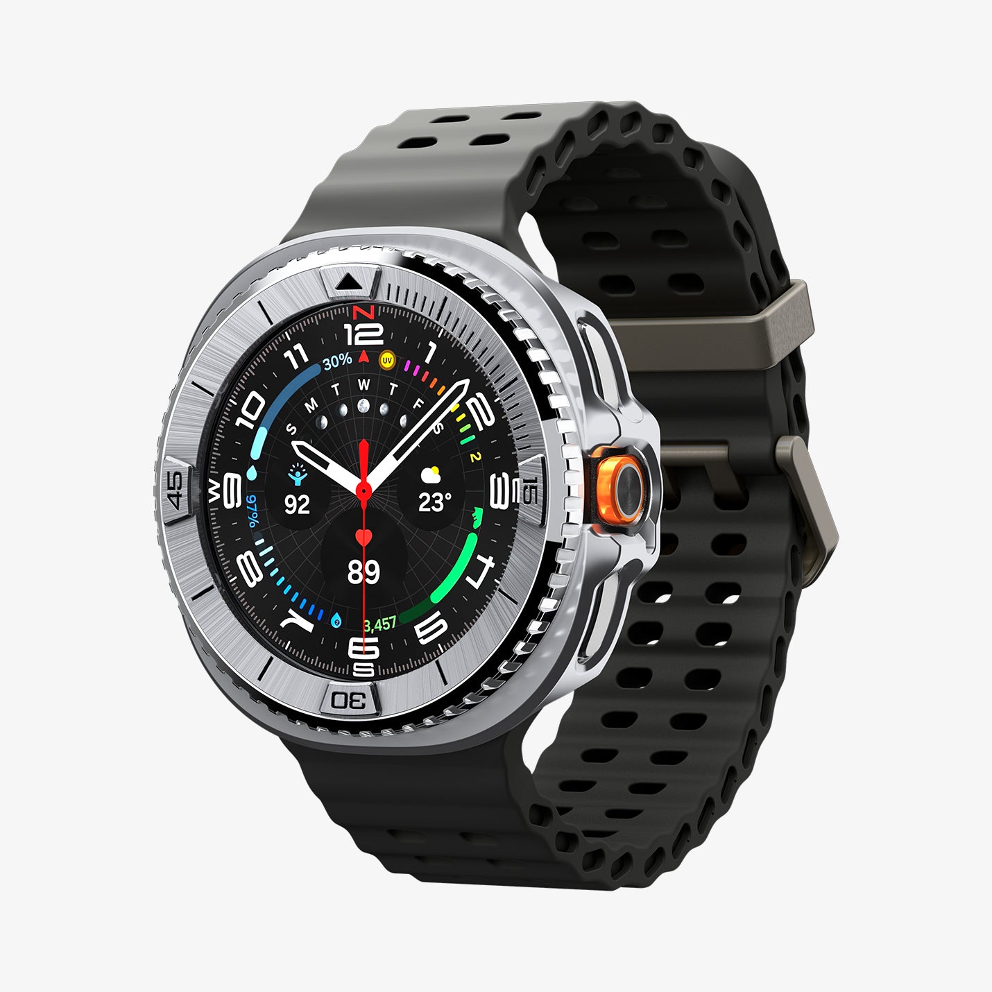 ACS10017 - Galaxy Watch 8 Bezel Tune Pro in sliver showing the front and partial side
