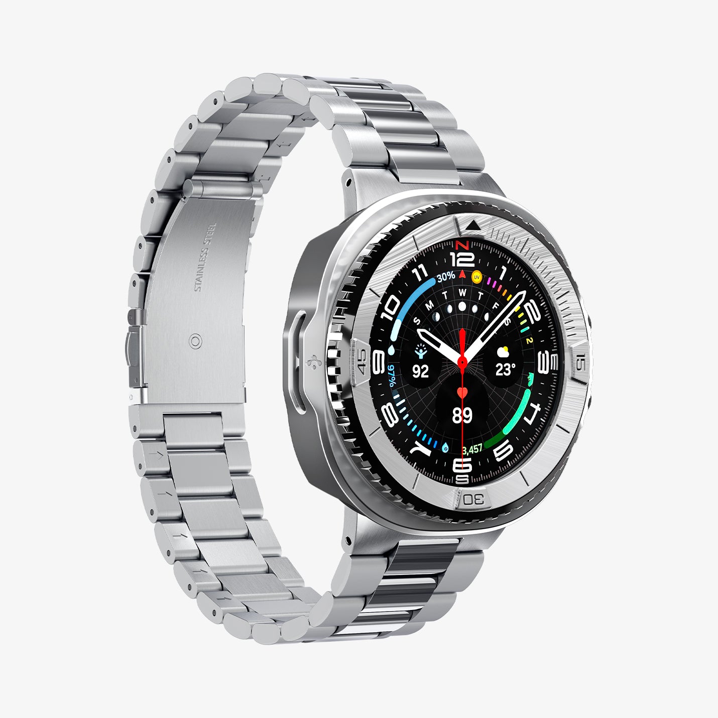 ACS10017 - Galaxy Watch 8 Bezel Tune Pro in sliver showing the front and partial side
