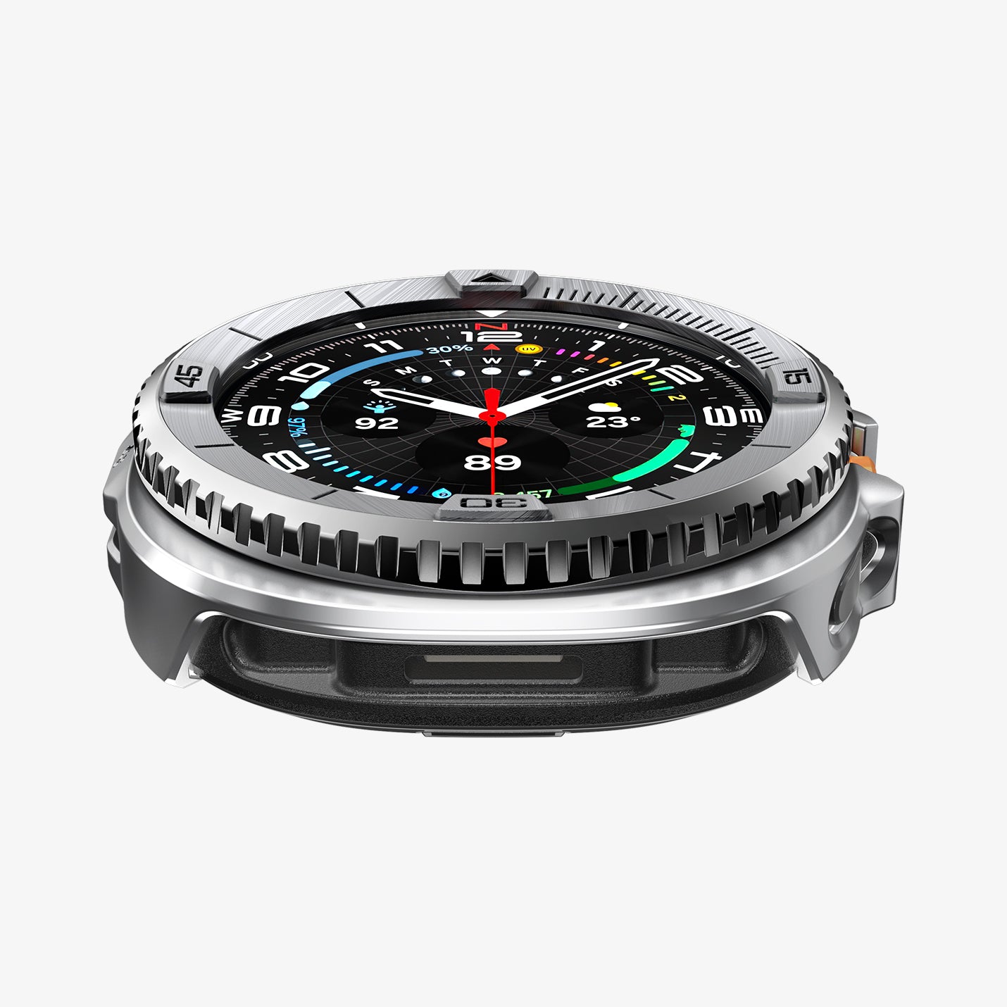 ACS10017 - Galaxy Watch 8 Bezel Tune Pro in sliver showing the front and side of watch face
