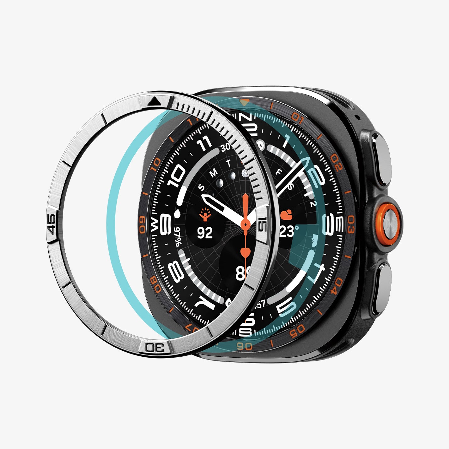 ACS11616 - SWUb Bezel Tune Silver showing the bezel ring separated from the case in an exploded view