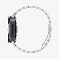 ACS11616 - SWUb Bezel Tune Silver showing the case's side profile with a silver metal link bracelet band