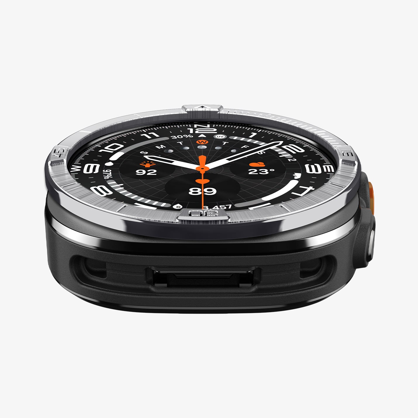 ACS11616 - SWUb Bezel Tune Silver showing the case's top-down side view with bezel ridges and silicone band