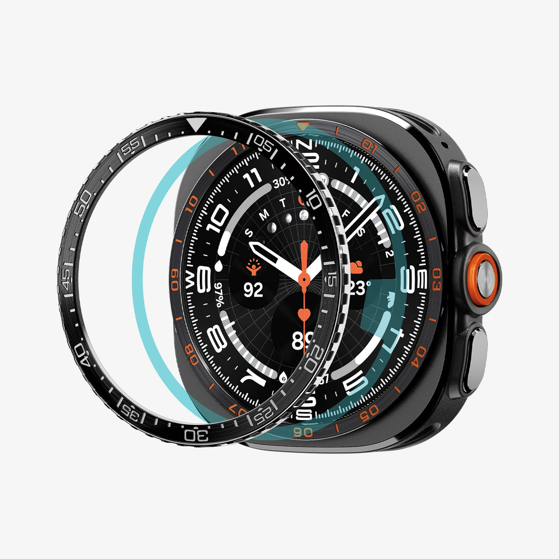 ACS11617 - SWUb Bezel Tune Black showing the bezel ring separated from the case in an exploded view