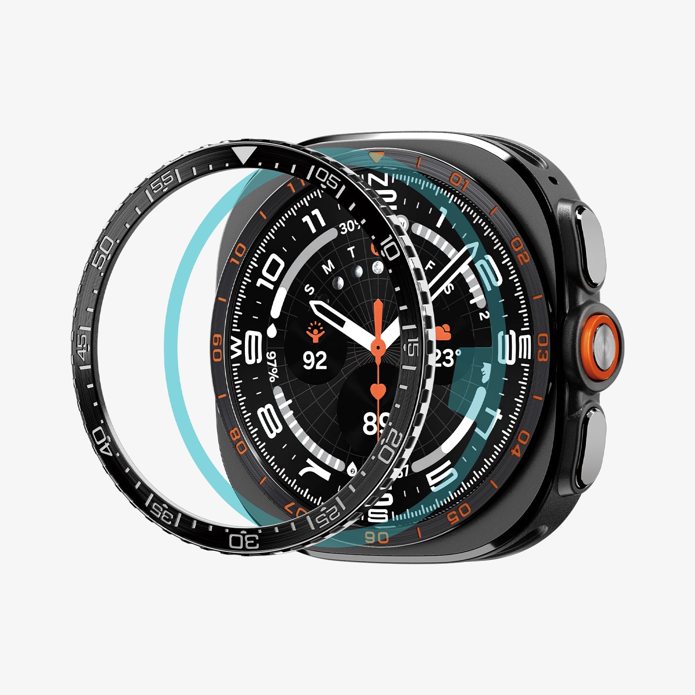 ACS11617 - SWUb Bezel Tune Black showing the bezel ring separated from the case in an exploded view