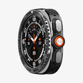 ACS11617 - SWUb Bezel Tune Black showing the case's front angled view with silicone band and compass watch face