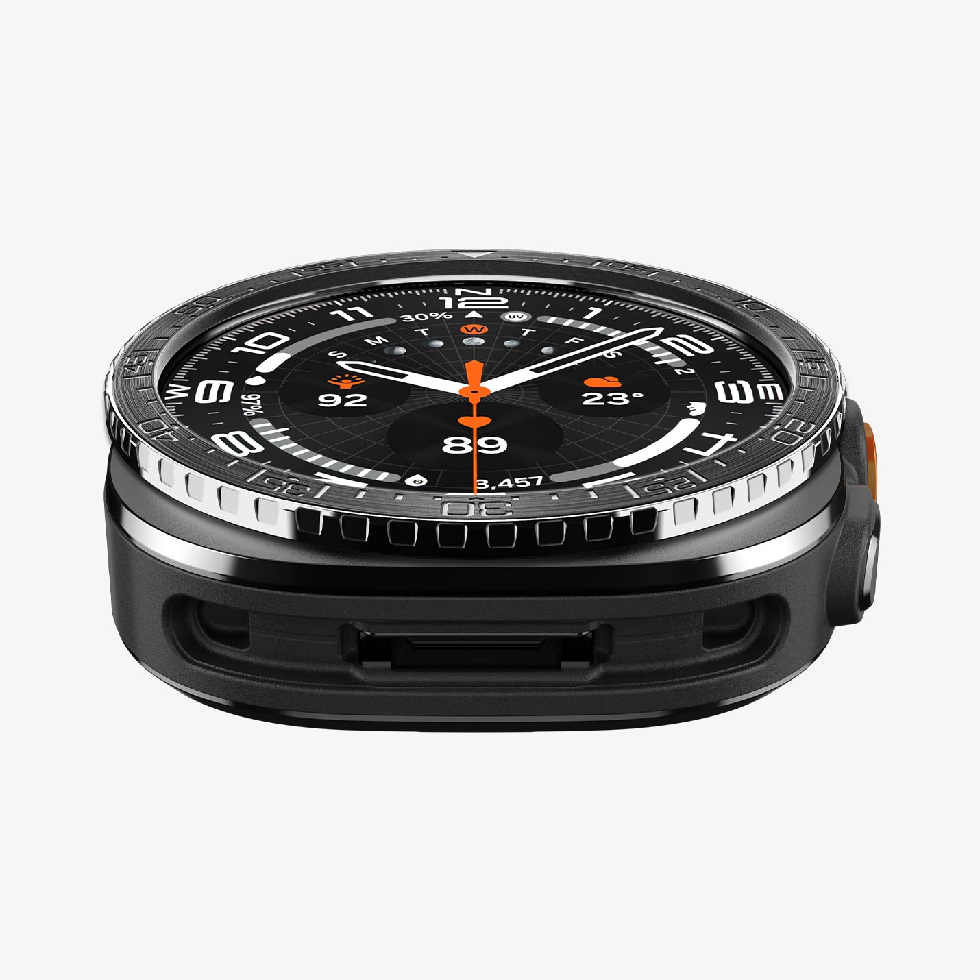 ACS11617 - SWUb Bezel Tune Black showing the case's top-down side view with bezel ridges and silicone band