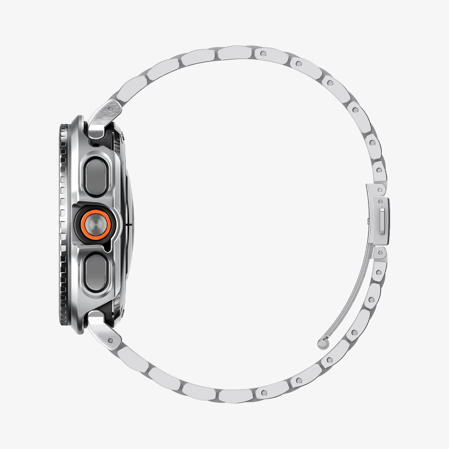 ACS11619 - SWUb Bezel Tune Pro Black Silver showing the case's side profile with a silver metal link bracelet band