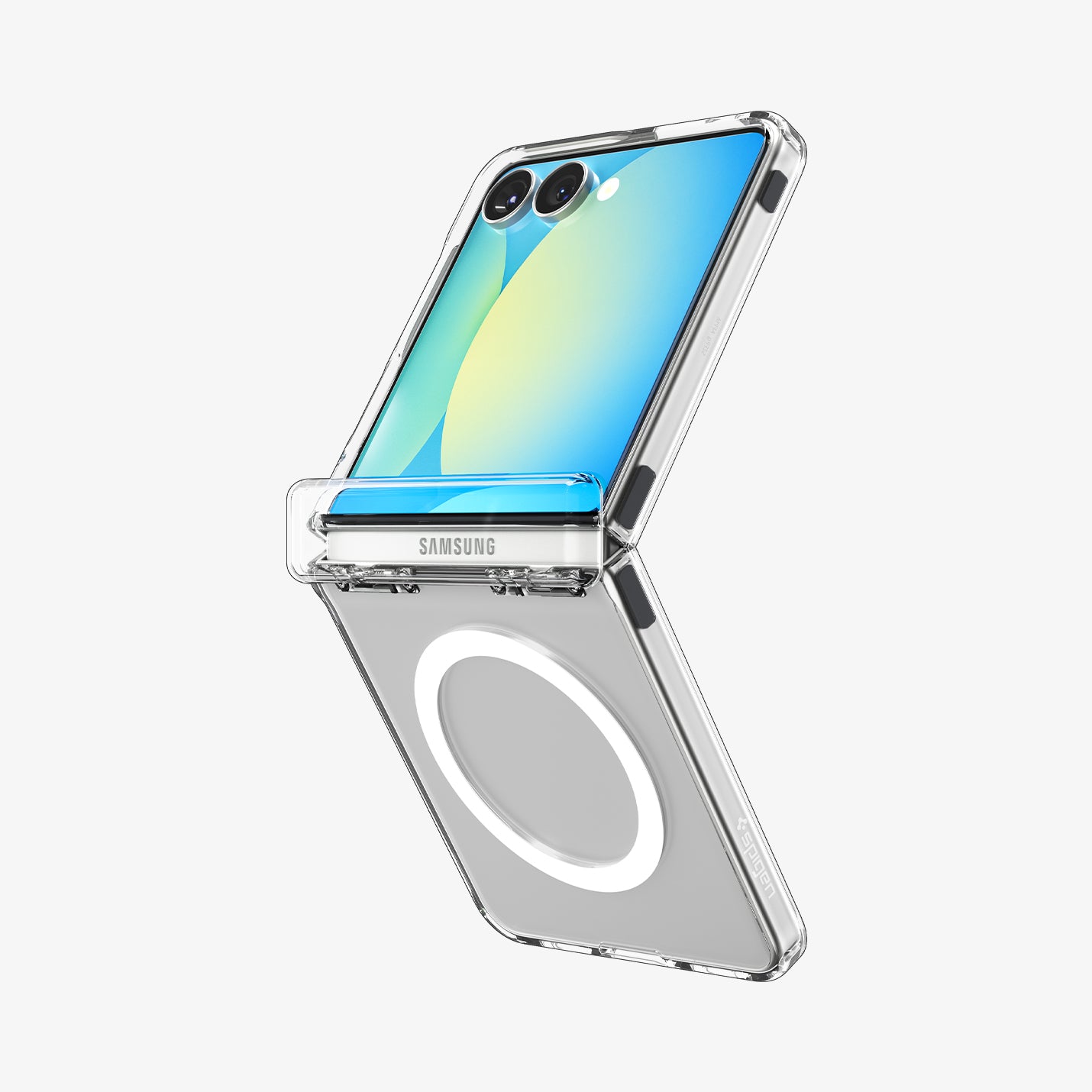 ACS09559 - Galaxy Z Flip 7 Case Ultra Hybrid Pro (MagFit) in clear white showing the back and side