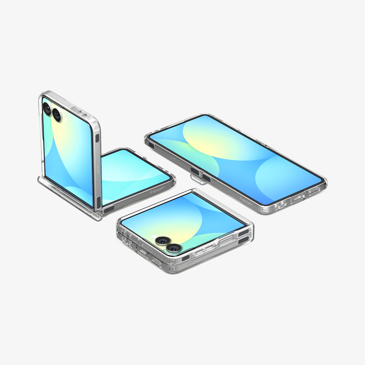 ACS09559 - Galaxy Z Flip 7 Case Ultra Hybrid Pro (MagFit) in clear white showing the front, back and sides of multiple devices