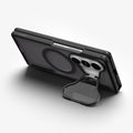 ACS11500 - Galaxy Z Fold 8 Series Optik Armor Pro (Mag Fit) showing Galaxy Z Fold 8 case propped up by kickstand strap, camera lenses, open hinge, and Spigen logo