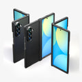ACS09549 - Galaxy Z Fold 7 Tough Armor Pro (MagFit) in black showing the front, partial front, back, partial back and hinge of 3 devices aligned with each other