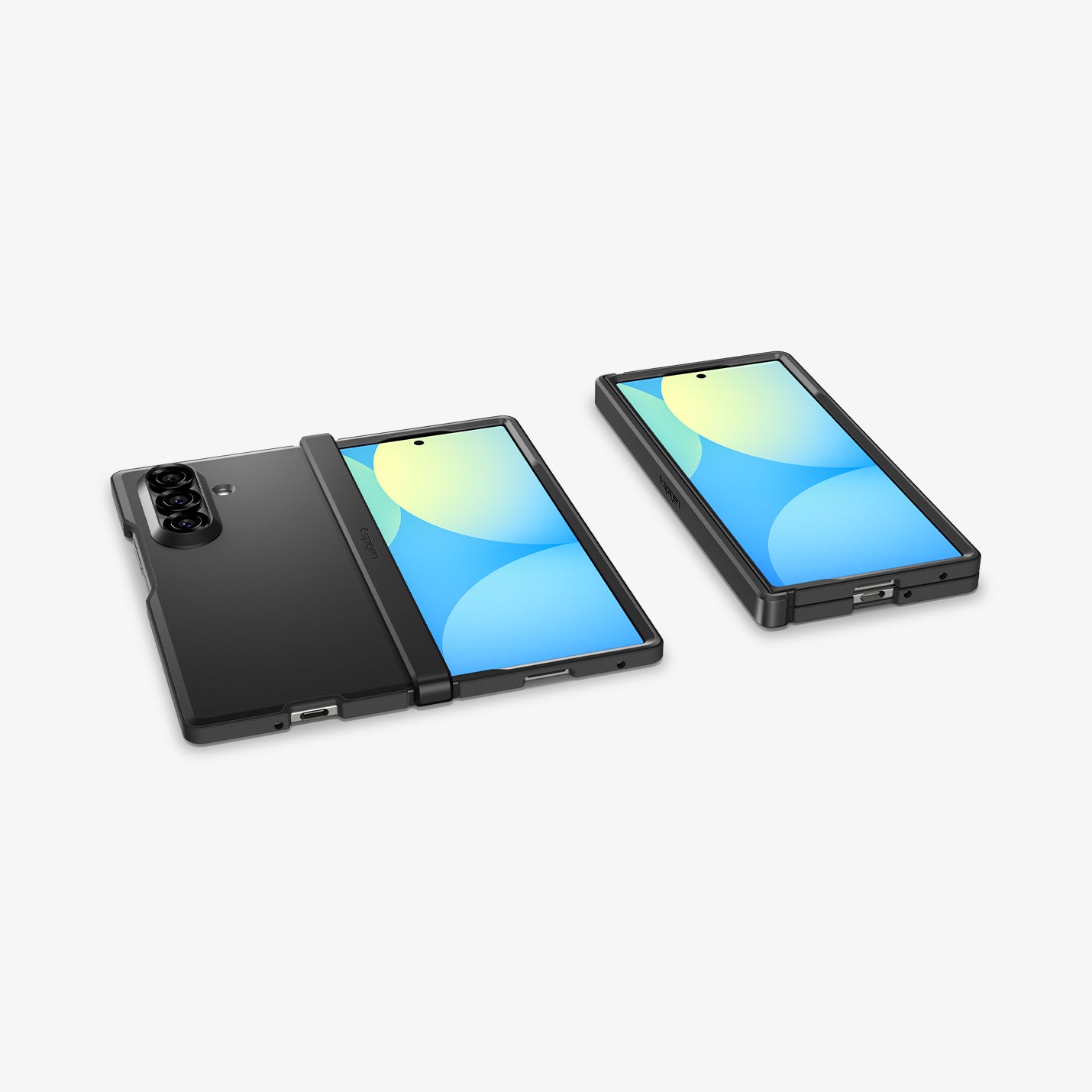 ACS09549 - Galaxy Z Fold 7 Tough Armor Pro (MagFit) in black showing the front folded, front, hinge, back and bottoms of 2 devices 