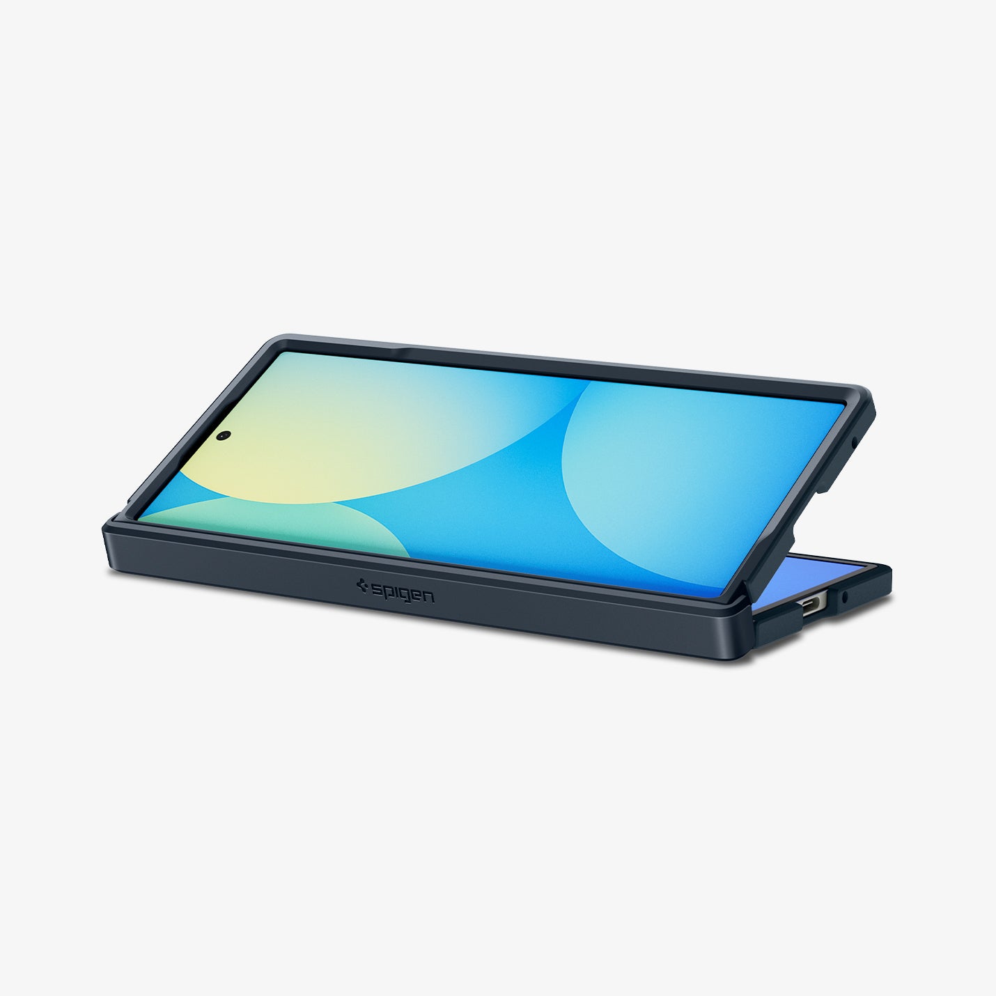 ACS09550 - Galaxy Z Fold 7 Tough Armor Pro (MagFit) in metal slate showing the front, partial side and bottom, partially folded